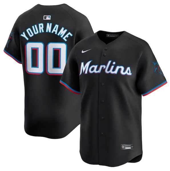 Men%27s Miami Marlins Customized Black 2024 Alternate Limited Stitched Baseball Jersey